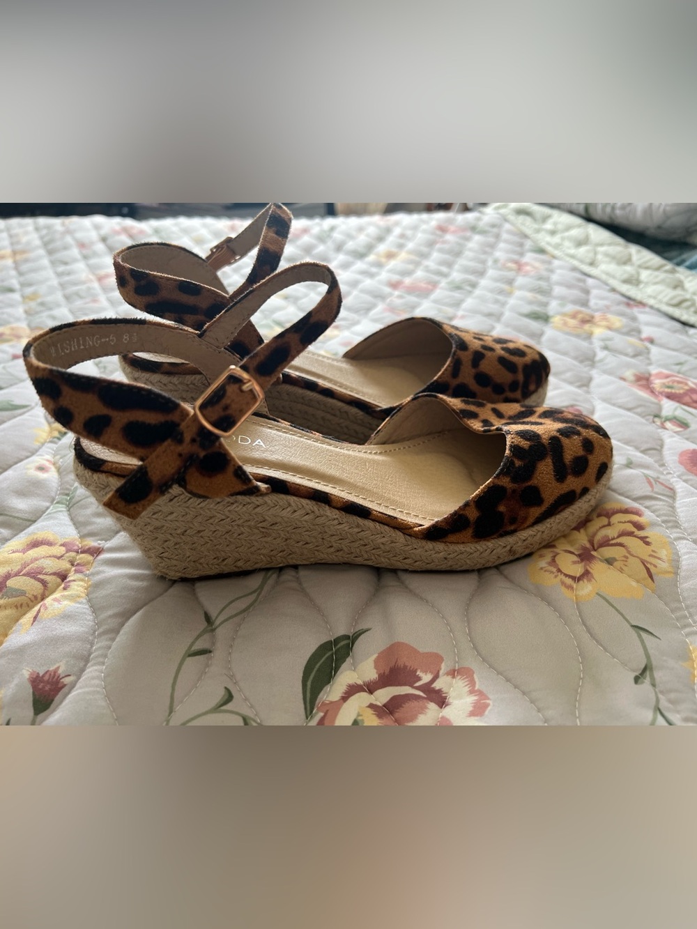 TOP Moda Leopard Print Wedge Espadrilles - Tan/Black